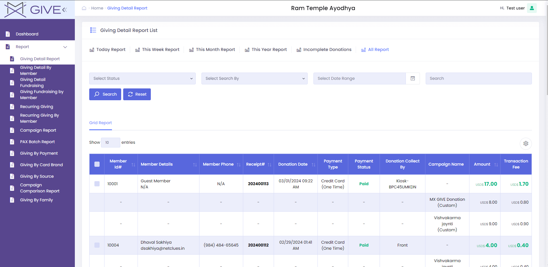 Giving Report